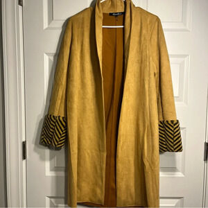 Alice Blue Cardigan Duster Animal Print Faux Suede Texture Open Front Size M